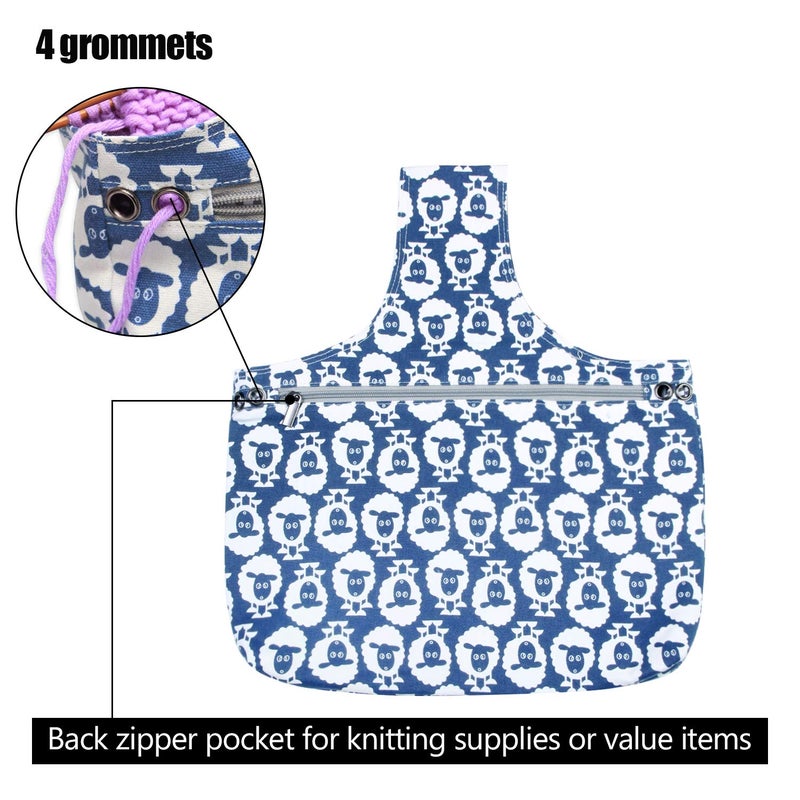 Teamoy Knitting Tote Bag, Travel Project Wrist Bag for Needles(14inches), Yarn and Crochet Supplies, Lightweight, Perfect Size for Knitting on The Go (Large, Sheep) - Image 3